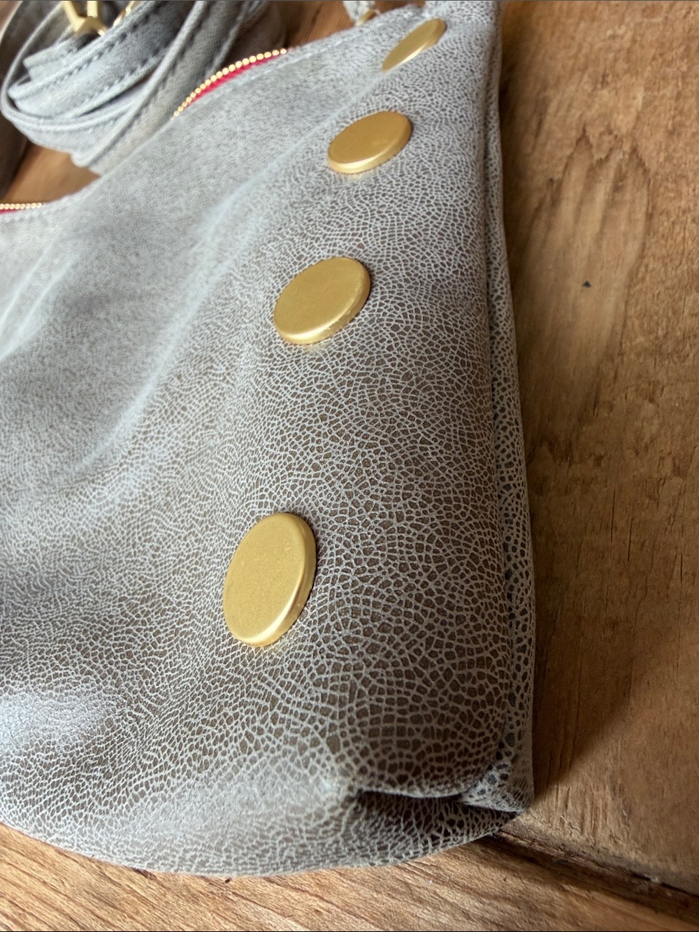 Hammitt Light Gray Suede Crossbody with Gold Studs - Picture 10 of 10